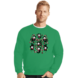 Daily_Deal_Shirts Crewneck Sweater, Unisex / Small / Irish Green Creepy Xmas Kittens