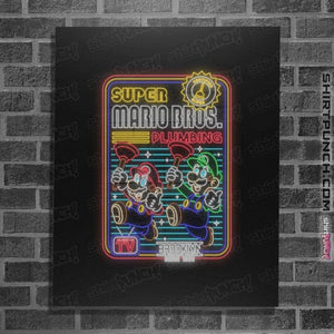 Secret_Shirts Posters / 4"x6" / Black Neon Mario Plumber