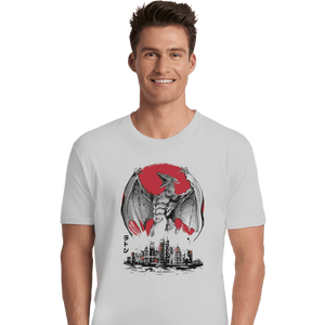 Shirts Premium Shirts, Unisex / Small / White Fire Pteranodon Attack Sumi-e