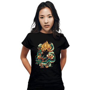 Secret_Shirts Fitted Shirts, Woman / Small / Black Colorful Dragon.