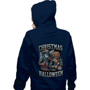 Secret_Shirts Zippered Hoodies, Unisex / Small / Navy Christmas VS Halloween